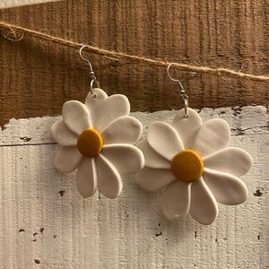 Floral White and Yellow Earrings